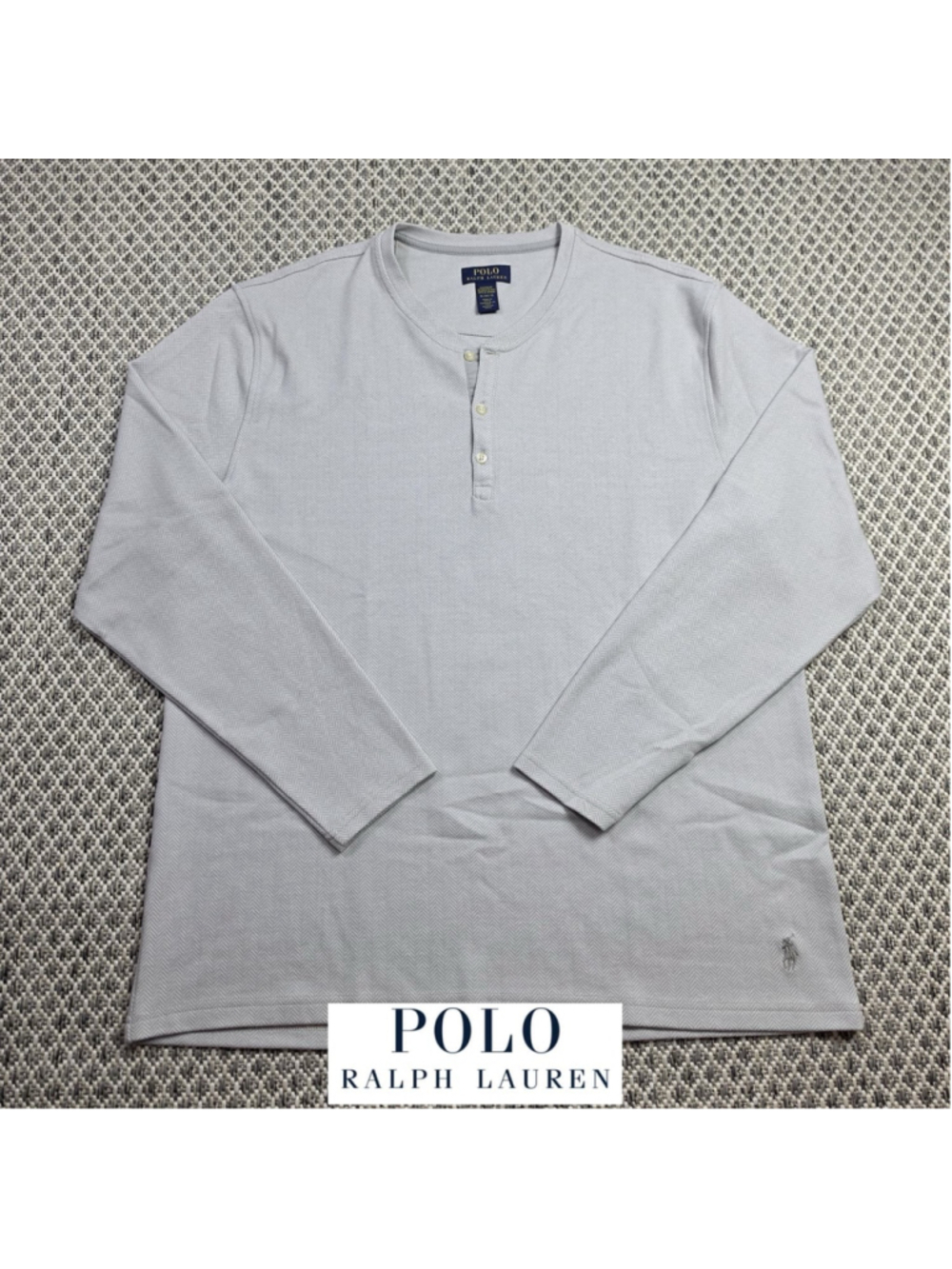 Polo Ralph Lauren Sleepwear Henley Shirt Mens XL Gray Herringbone Pony Cotton LS - Picture 1 of 9
